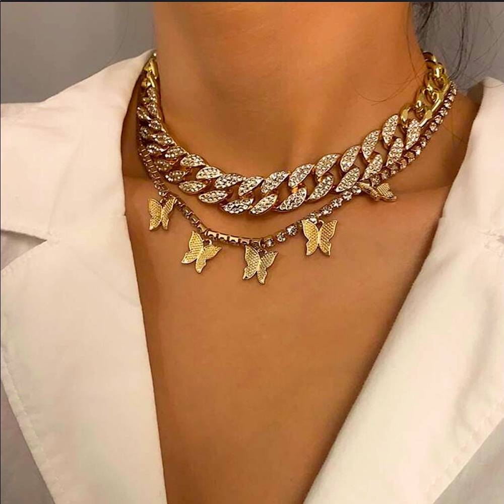 Rhinestone 2pc decor necklace | Sheinshinny